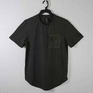 New Balance 247 olive green athletic curve hem pocket tshirt mens Medium